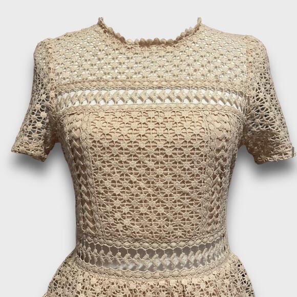 AQUA BODYCON KNIT YOLK LACE EYELET TIER MINI DRESS MEDIUM BLUSH PINK - Picture 6 of 14